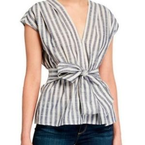 Max Studio Womens SleevelessTop Women Size Medium Cream Navy Striped